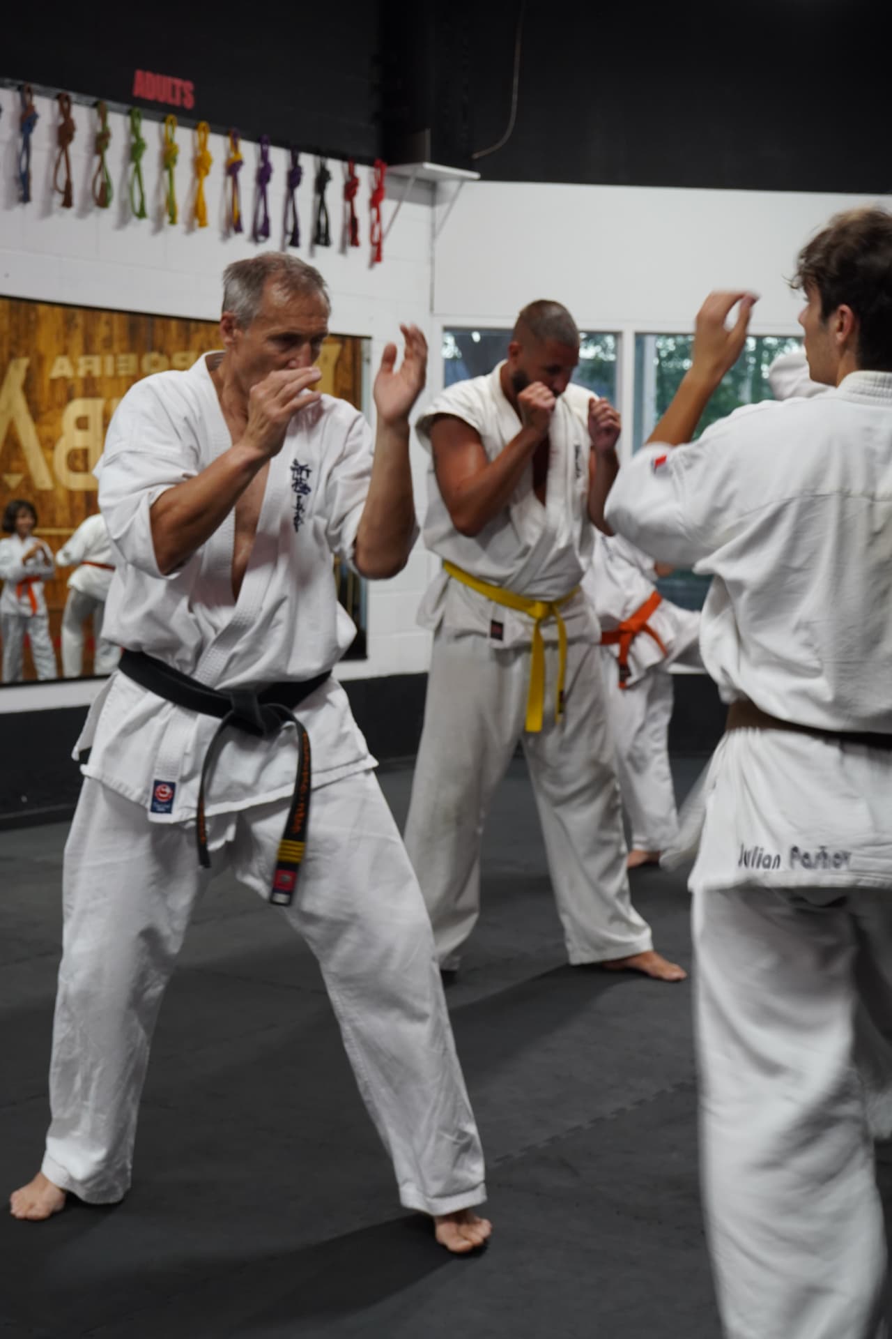 Kyokushin Karate students practising partner techniques at Zero Gravity Martial Arts